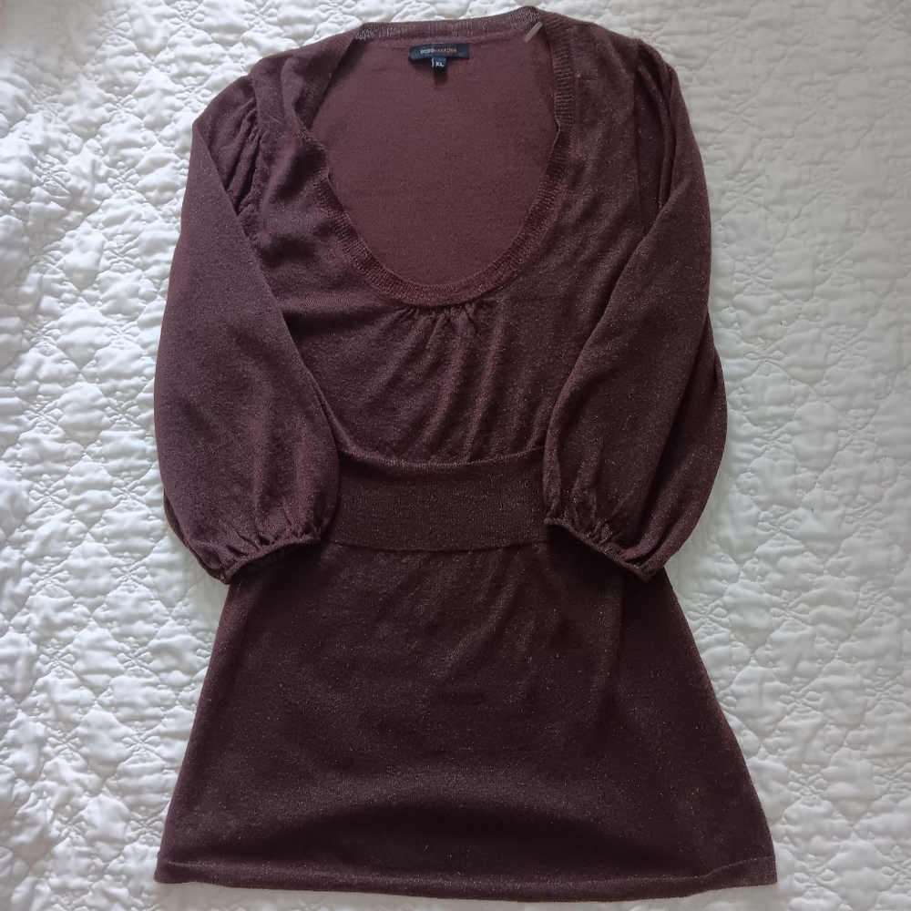 BCBGmaxazria glittery brown half-sleeve blouse
